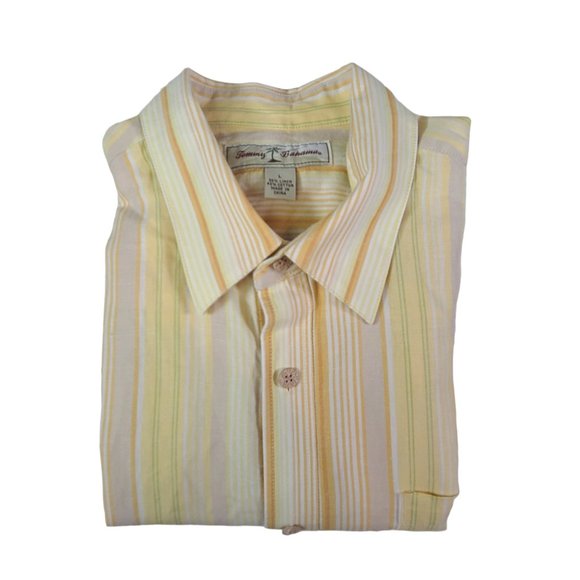 Tommy Bahama Shirt Mens Large Yellow Linen Short Sleeve Relax Tropical Camp - Picture 7 of 9